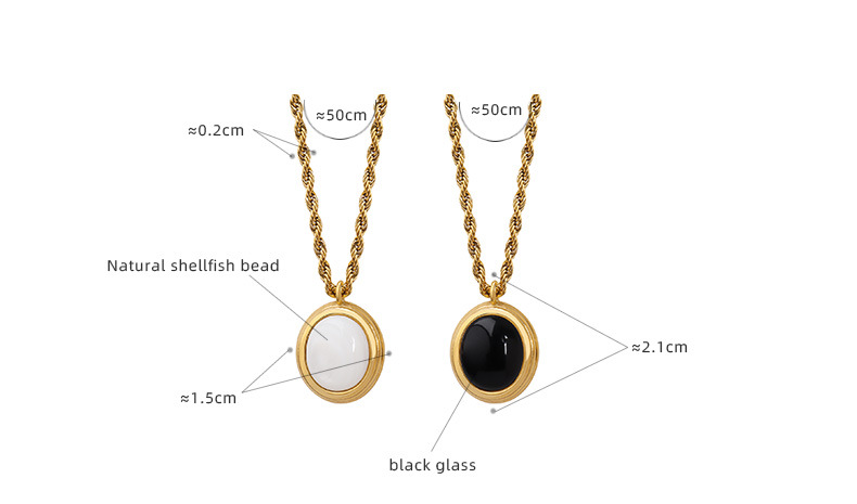 Retro Oval Titanium Steel Inlay Glass Shell Necklace 1 Piece