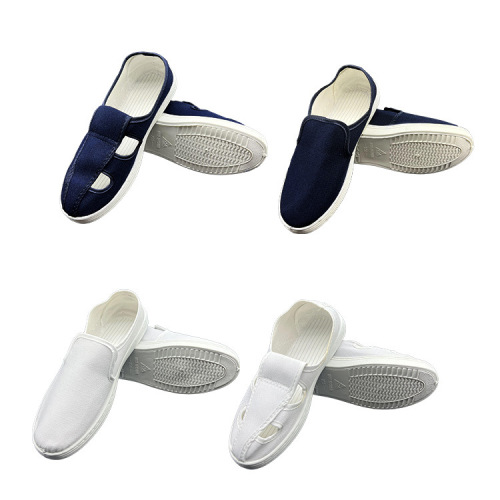 Anti-static four-hole shoes, PVC soft, thick, dust-free, clean, breathable, low-top, white canvas anti-static shoes