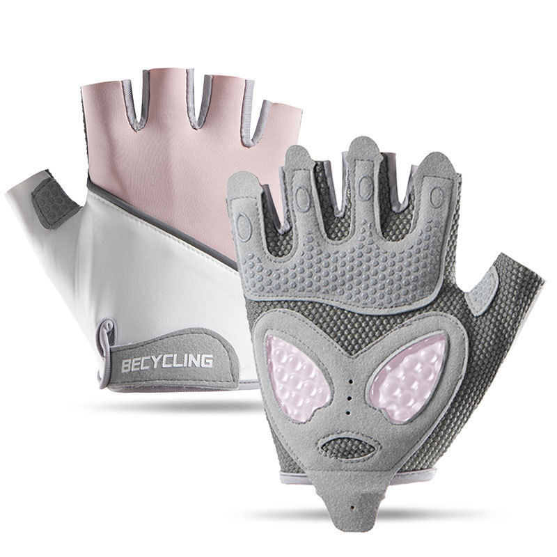 Guantes de gimnasio para hombres y mujeres al aire libre antideslizante resistente al desgaste ciclismo transpirable seda de hielo amor de silicona líquida guante deportivo de medio dedo