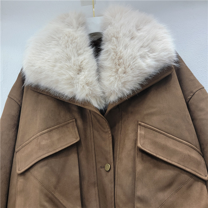 Peludo con la solapa gruesa para mujeres otoño y invierno 2025 nuevo estilo coreano retro abrigo de algodón de piel de ciervo image 3