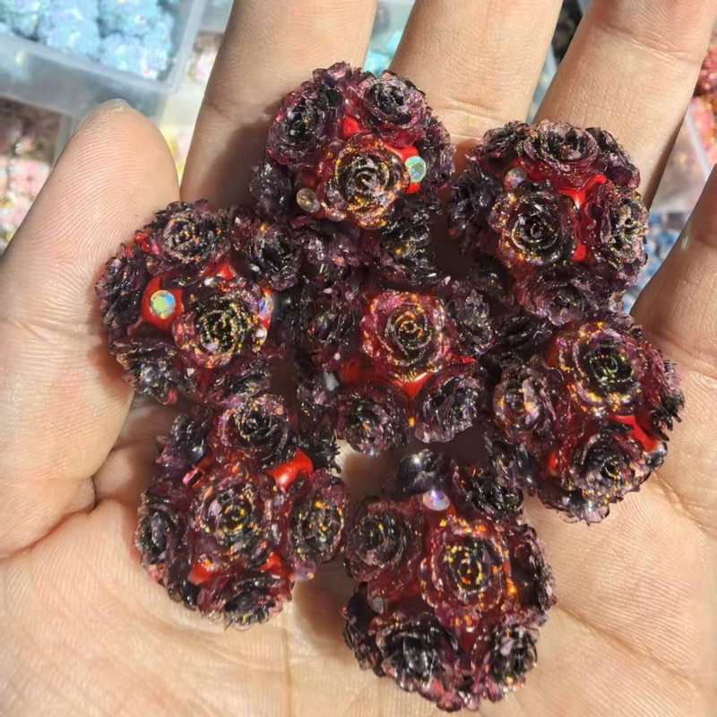 新款深浅系列仿真山茶花花球可过笔直孔DIY手机链饰品配件|undefined