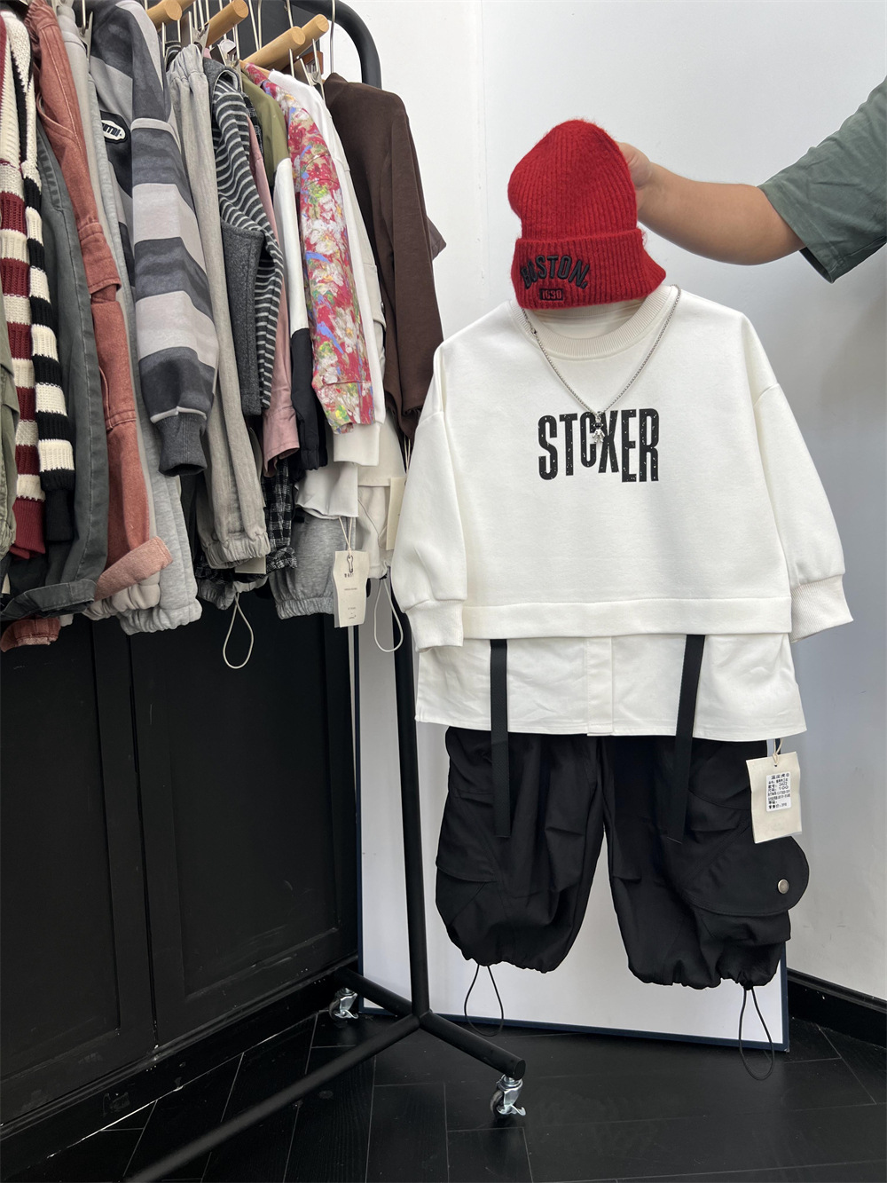 American hip-hop style autumn boys' letter  two-piece spliced shirt hoodie children's hooligan handsome street dance_voghion.com