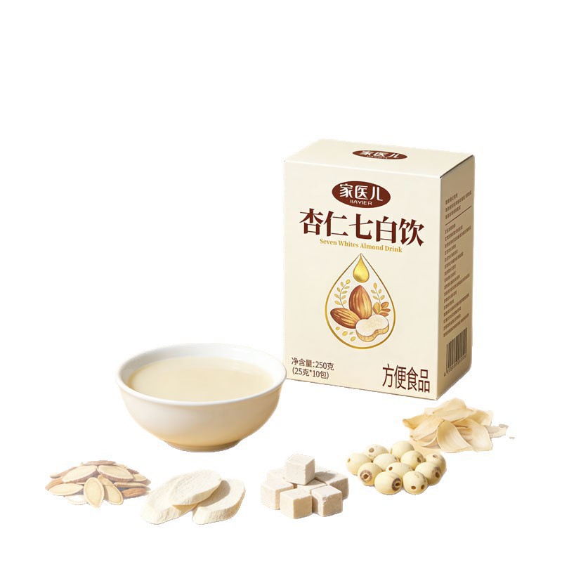 Almond Seven White Drink Powder Xingren Qi Bai Yin 250g Stone Milled Meal Replacement with Poria Lotus Seed Chinese Yam Bird's Nest Powder preparation