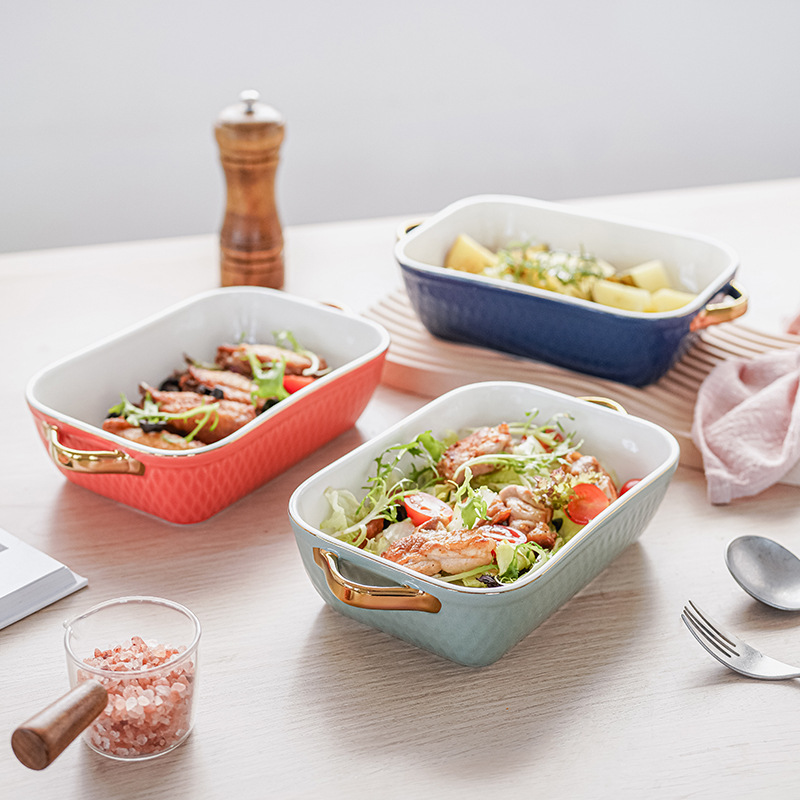 Binaural cerámica pan para hornear hogar creativo plato de ensalada frutas Nordic Internet celebridad vajilla queso arroz al horno