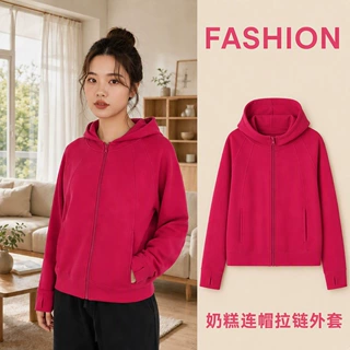 连帽卫衣女款秋季新款拉链开衫卫衣运动上衣休闲卫衣外套女秋冬