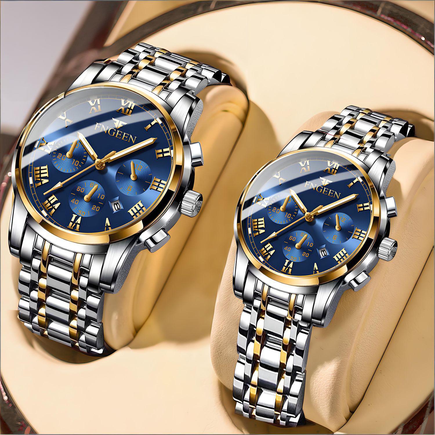 Lovers Watch Luminous Calendar Waterproof Korean Fashion Imitation Three Eyes Six Needle Sports Business Steel Band Watch Men's Wristwatch