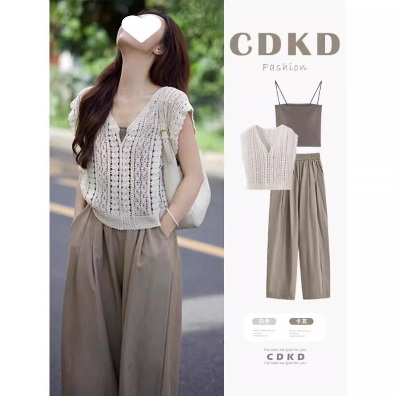 Casual suit Women's Summer 2024 Small Wearing Early Spring and A- and-Sa Mountain Pants Korean Three-Piece Set