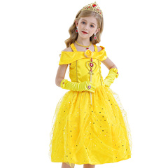 萬聖節聖誕節貝爾公主連衣裙美女與野獸女童公主裙Cosplay裝扮服