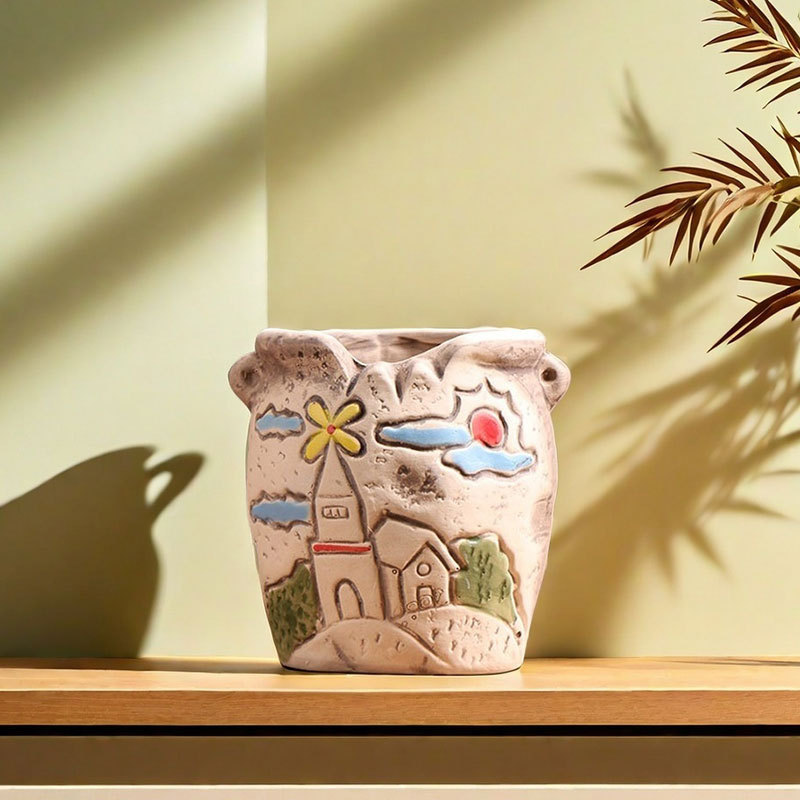 Windmill town fleshy flowerpot ceramic household green pottery pottery pot small pottery pot flower plate special clearance wholesale