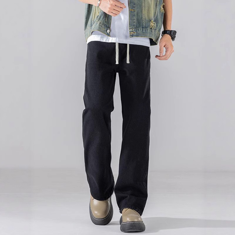 Popular 2025 Summer New Loose Straight Jeans Men's Solid Color Slim Straight Elastic Waist Long Pants Popular 2025 Summer New Loose Straight Jeans Men's Solid Color Slim Straight Elastic Waist Long Pants