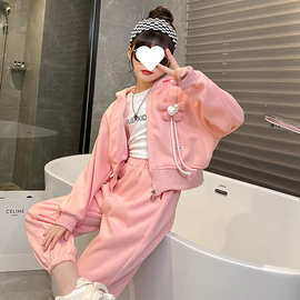 女童中大童洋气运动套装2022秋冬新款时髦拉链卫衣外套长裤两件套