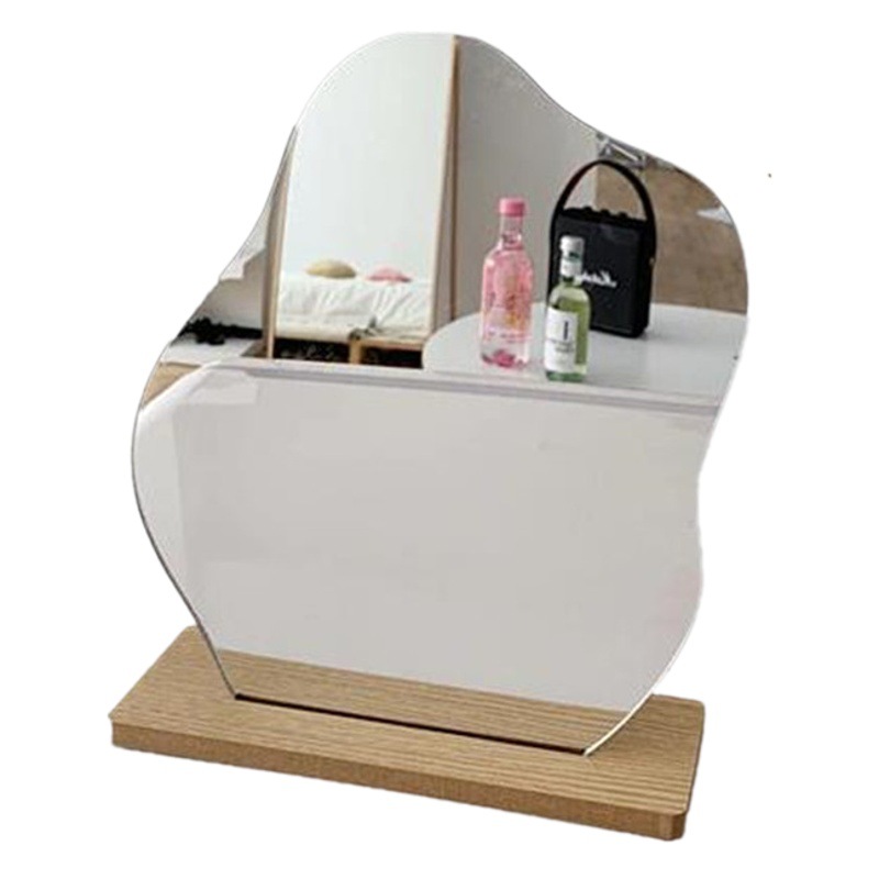 En stock espejo de maquillaje de madera japonés y coreano Internet celebridad irregular espejo cama y desayuno escritorio espejo de maquillaje accesorios de tiro