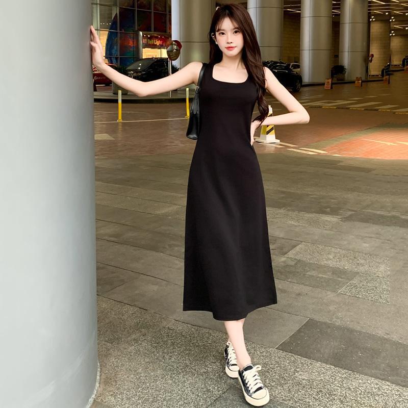 网红洋气炸街女装连衣裙宽松休闲慵懒显瘦长款气质百搭打底背心裙|undefined