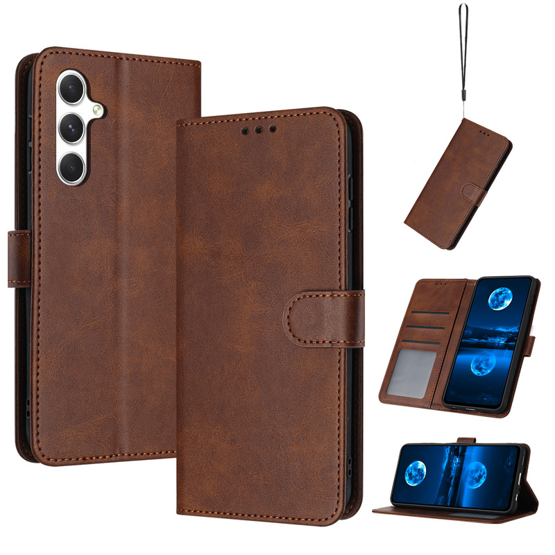 Business-Style Solid Color Calfskin Pattern Leather Case Suitable for Samsung A57 5g Note20 Ultra Flip Cover Card Slot Wallet