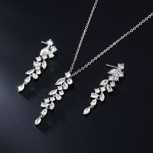 RAKOL 韩版时尚小清新花卉耳环项链女个性轻奢微镶锆石新娘套装