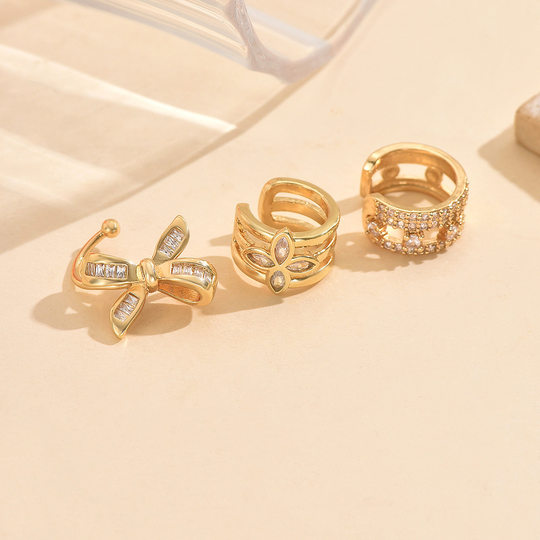 Cross-Border Good Goods Exquisite Bow Ear Bone Clip Gold Electroplated Copper Inlaid Zircon Earrings Non-Pierced Ear Clip Wholesale