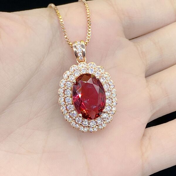 Elegant ruby tourmaline golden pendant