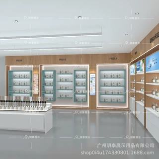 化妆品品牌公司展厅护肤品用品展示柜直播间展馆展位荣誉墙展示台