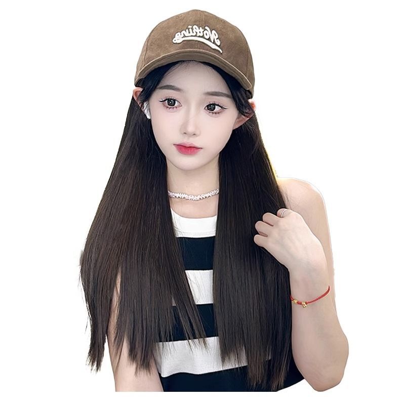 Sombrero largo pelo recto integrado cubierta completa de la cabeza a principios de otoño nueva lengua de pato gorra de béisbol ondulación del agua simulación de pelo sombrero con pelo