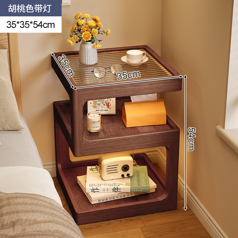 Mesita de noche de madera maciza con lámpara, estante de cabecera, apartamento pequeño moderno y simple, armario de almacenamiento de cabecera muy estrecho creativo