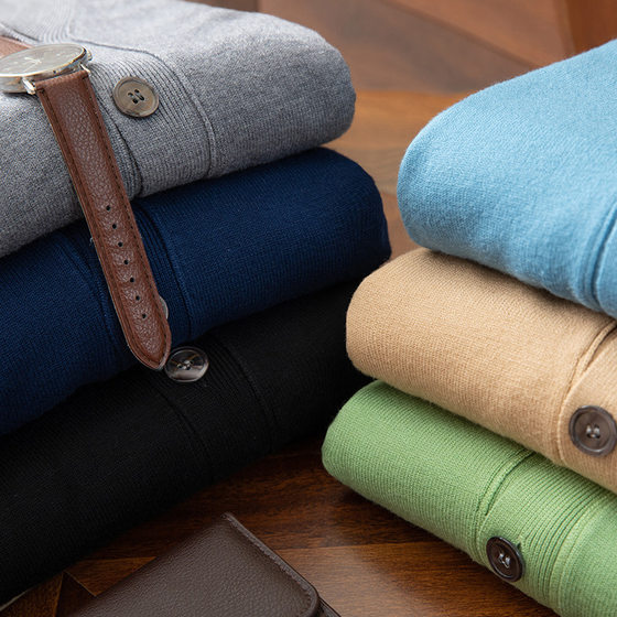 Cardigan Men's Autumn and Winter Knitted Cardigan Men's Loose Large Size V Neck Sweater Jacket Men's Cross-Border Cardigan Sweater Bottoming Shirt