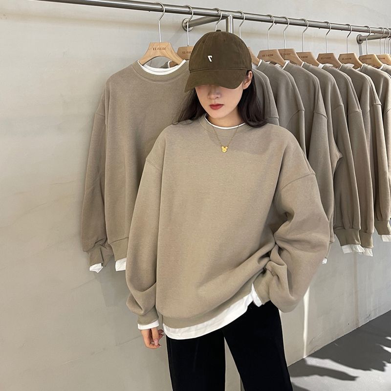 2025两件上衣感小众韩系女白色中长款卫衣纯色秋冬设计潮|undefined