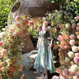 桔梗法式碎花连衣裙女夏设计感小众莫奈油画裙云南穿搭海边茶歇裙