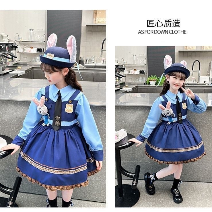 Rabbit Police Officer Lolita Girls' Princess Dress Children's Spring and Autumn Dress Girls' Judy Outfit Disney Gown