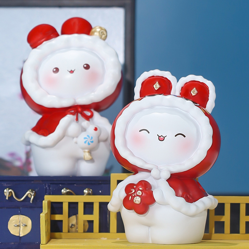 Cute Chinese Zodiac Good Rabbit Double Rabbit Doll Ornament Resin Crafts Office Desktop Small Ornament New Year's Gift
