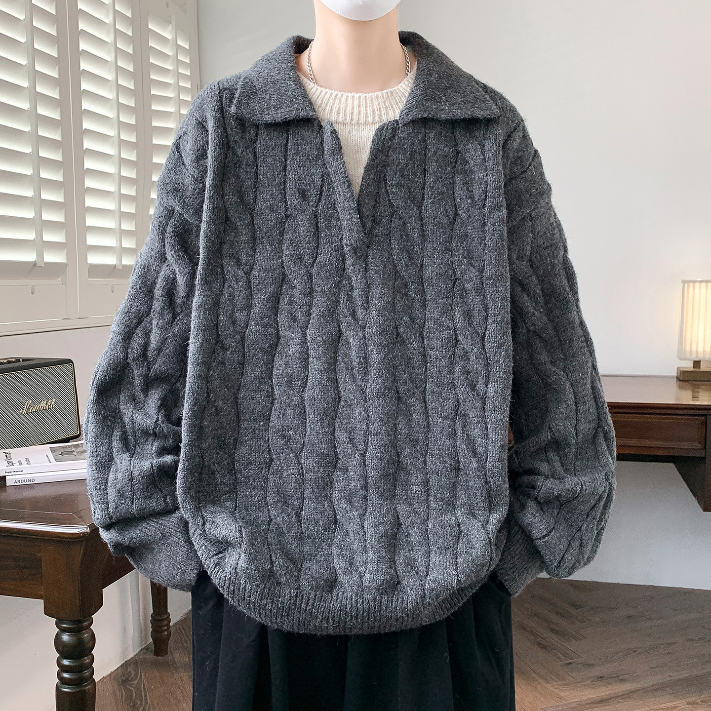 Explosiones transfronterizas de tamaño grande falso de dos piezas de polo camisa de punto de torsión suéter hombre viejo dinero fábrica de moda al por mayor