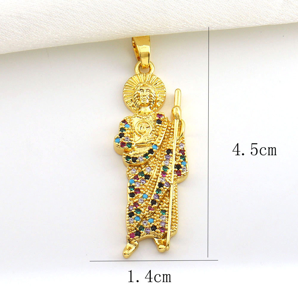 7g Weight Pendant Jewelry Making Type 14*45mm Jewelry Making Size Zircon Inlay Material DIY Jewelry Accessories Classification 1 Piece Quantity Copper Material Father St. Jude Pattern All Seasons Season Plating Design Glam, Retro Style 1 Piece 14*45mm Copper Zircon Father St. Jude Pendant 无