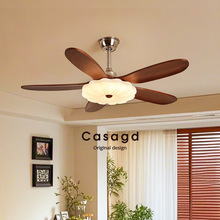 美式复古客厅实木风扇灯家用中古风胡桃木色卧室书房吊扇灯casagd