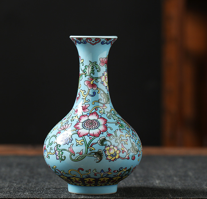 Vaso de escritorio de cerámica de porcelana pequeña boca mini hidroponía de flores retrógradas botellas de flores de porcelana