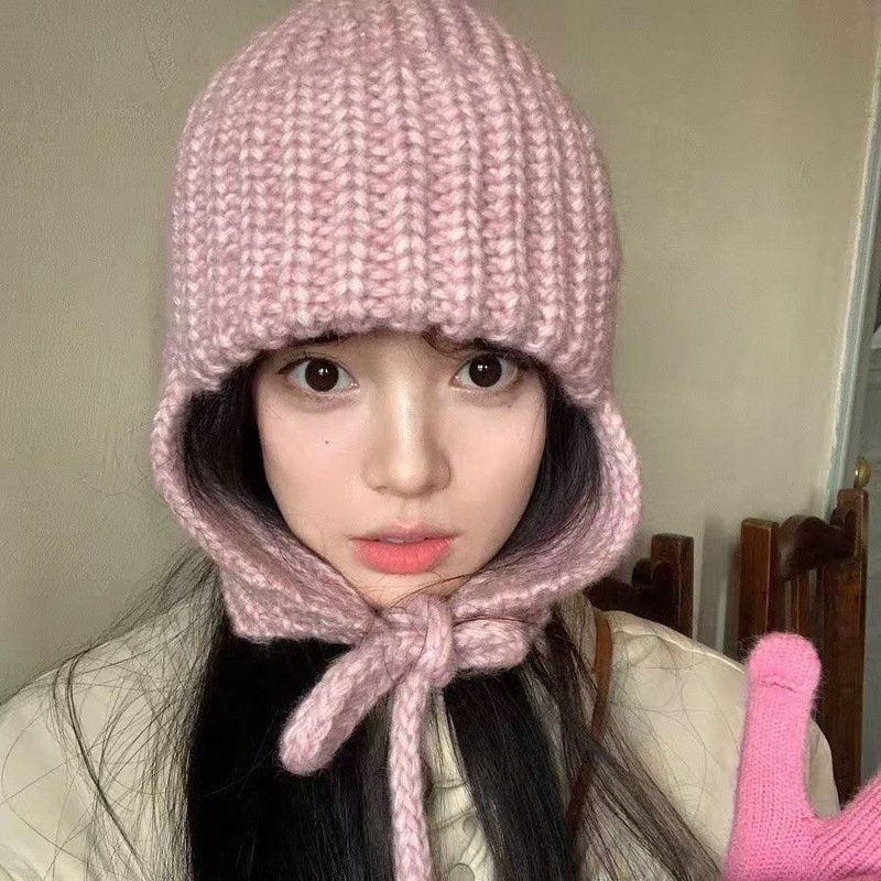 冬日氛围感ins韩系针织毛线帽女秋冬季保暖护耳飞行帽滑雪雷锋帽|undefined