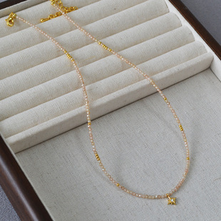 Japanese and Korean niche designs fashionable simple and elegant champagne zircon beads shining stars pendant temperament necklace clavicle chain