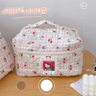 Cartoon Kitty Cat Cosmetic Bag Cute Student Portable Toiletry Cosmetics Bag Quilted Large Capacity Handbag