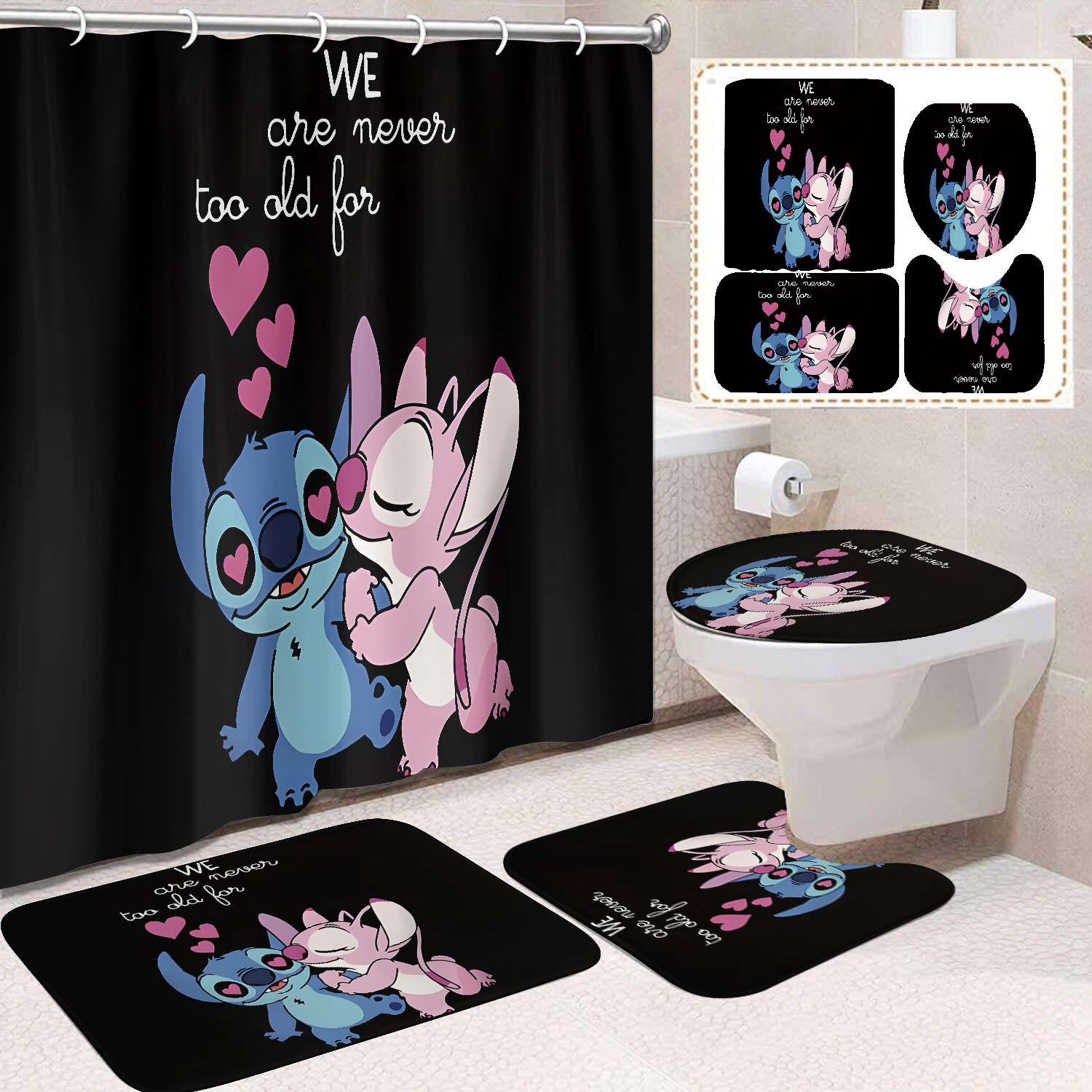 Venta directa de fábrica lindo baño de dibujos animados de cuatro piezas cortina de ducha impermeable cortina de ducha sin perforación cortina de partición de baño de baño