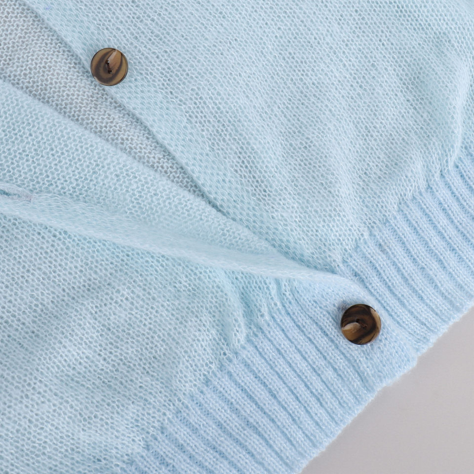 Áo cardigan dệt kim nữ cổ chữ V dáng rộng mỏng nhẹ — Màu xanh dương chi tiết 29