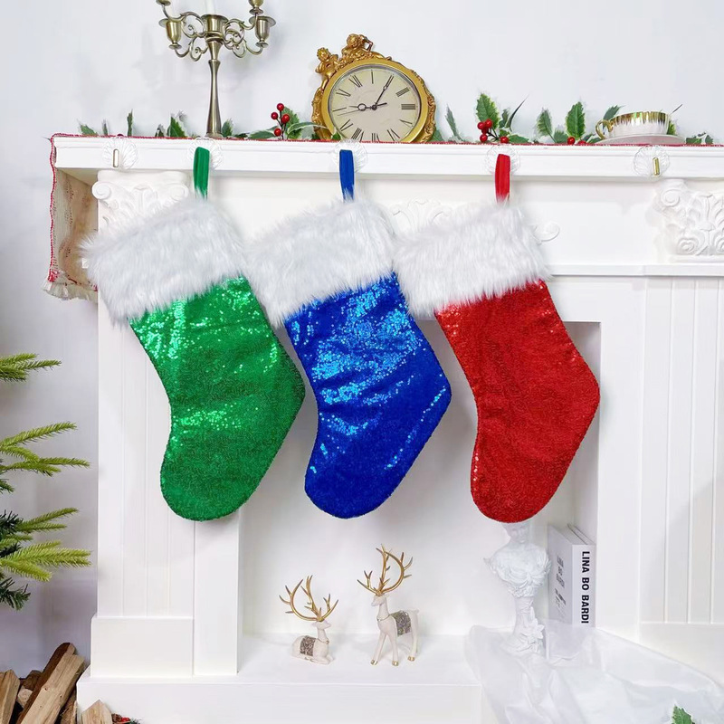 国境を越えた外国貿易の新しいクリスマスの祝日の装飾品の両面のスパンコールの長いぬいぐるみのクリスマスの靴下の子供のプレゼントの袋は飾ります。|undefined