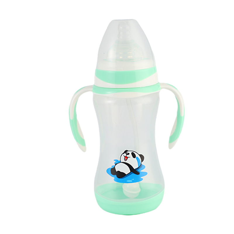 加工定制宽口PP奶瓶防胀气手柄重力球 210/300ML儿童吸管奶瓶批发