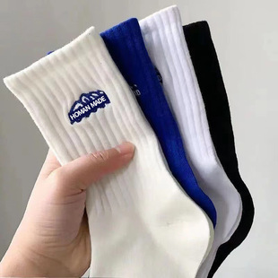 White Socks, Men's and Women's Sports Socks, Mid-Calf Socks, Spring and Autum Student Couples, Versatile Trendy Socks, Breathable Sweat-Absorbent Stockings