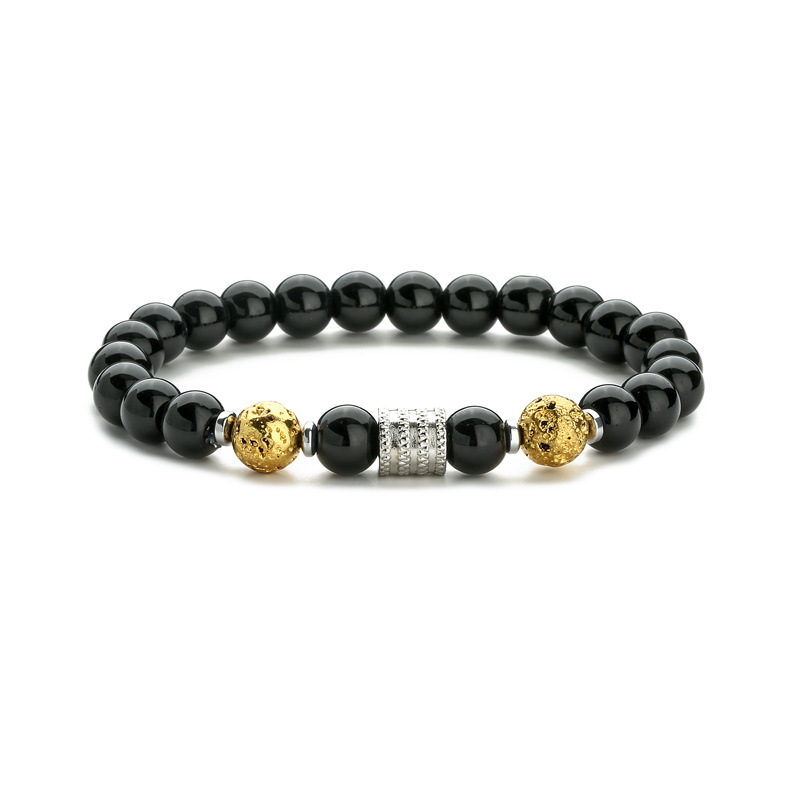 Nueva venta caliente transfronteriza de acero inoxidable ojo de tigre obsidiana cuentas negras brillantes pulsera de los hombres pulsera de piedra natural pulsera de los hombres y las mujeres