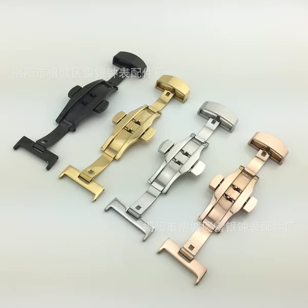 Belt Butterfly Buckle Stainless Steel Butterfly Buckle Automatic Double Press Butterfly Buckle Elastic Buckle Watch Buckle Leather Strap Buckle Watch Accessories