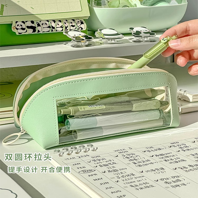 Bolsas de lápiz transparentes de alto valor triángulo estereoscópico gran capacidad ventana abierta bolsas de papelería estudiantes niños caja de lápiz al por mayor