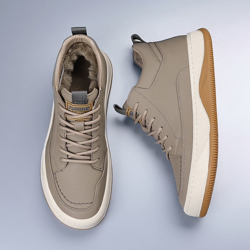 Invierno de piel de vaca nueva lana zapatos de algodón de piel más terciopelo grueso calentamiento casual zapatos de hombre zapatos de mango