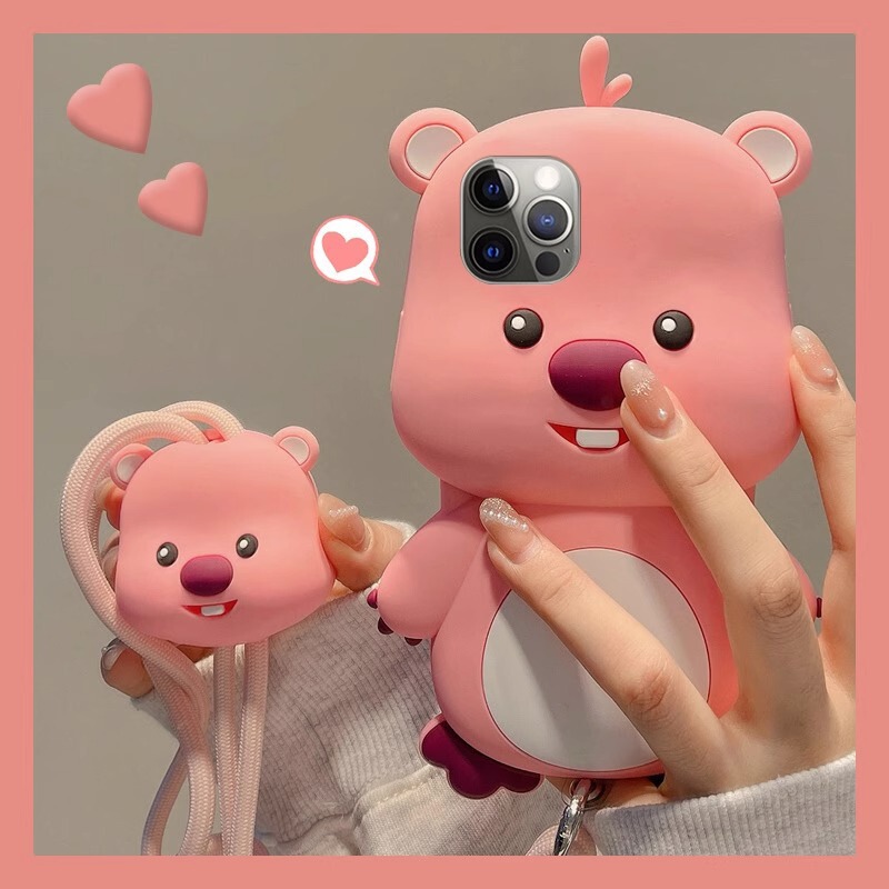 Mobile Phone Case Pink Little Beaver Loopy Cute Iphone16 Silicone Phone Protective Case Wholesale Anti-Fall