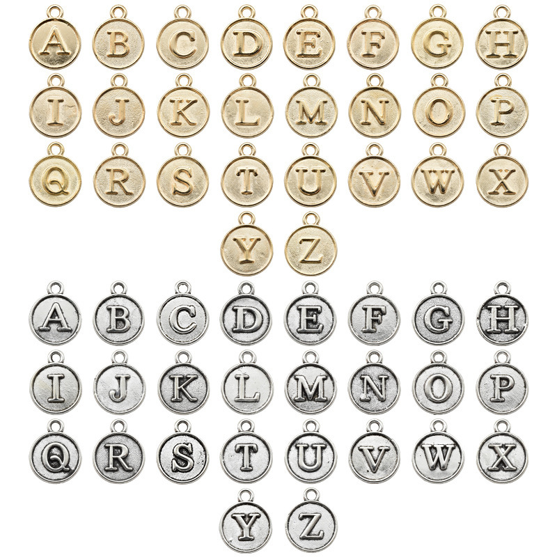 DIY Retro Alloy Jewelry Accessories 26 English Letters Round Pendant Necklace Key Pendant Cross-Border Hot Selling