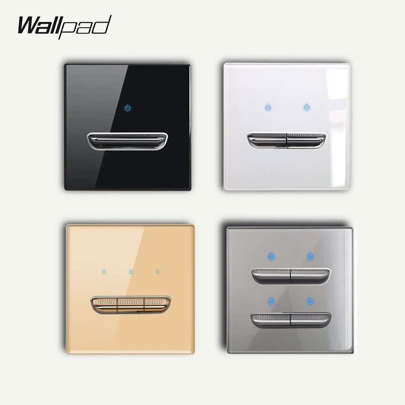 Стеклянная панель выключателя Wallpad Black, квадратная сенсорная панель во французском стиле, 1–4 группы