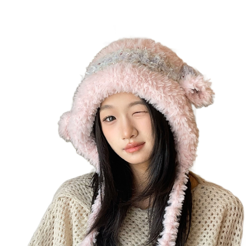 韩版毛绒小羊耳朵雷锋帽子女新款秋冬防风护耳保暖毛绒帽休闲冷帽|undefined