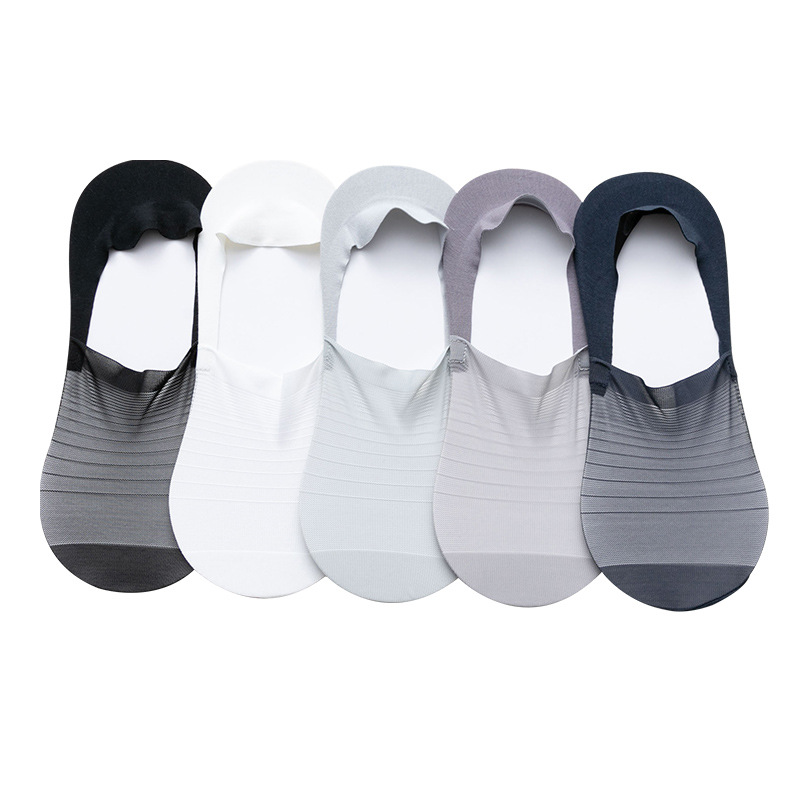 Calcetines invisibles de verano de los hombres calcetines delgados de seda de hielo a rayas finas de corte bajo de silicona antideslizante talón simple barco Calcetines